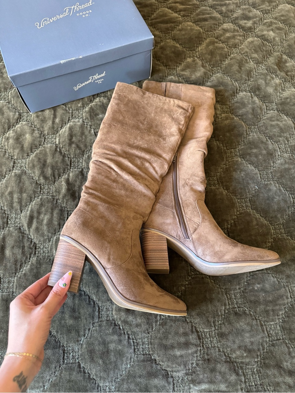 Universal Thread Tan Junie Knee-High Heeled Boots